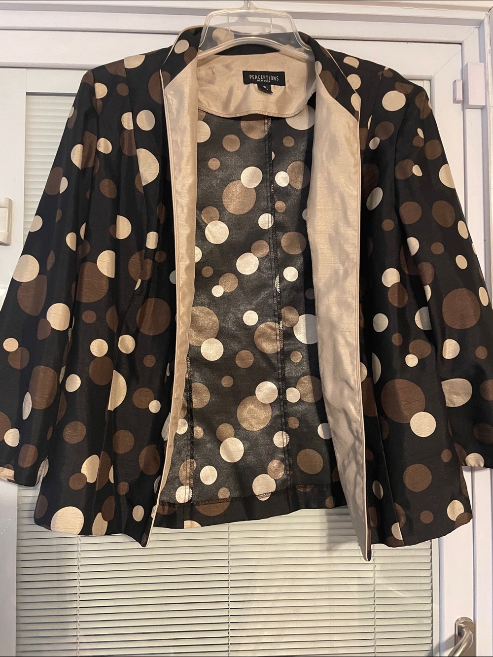Perceptions Black Jacket with Beige and Brown Polka Dots